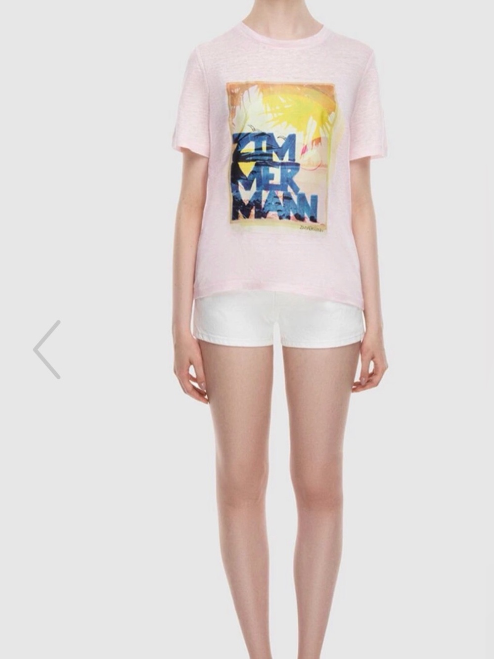 Zimmermann Pale Pink Linen Tee with Blue Lettering